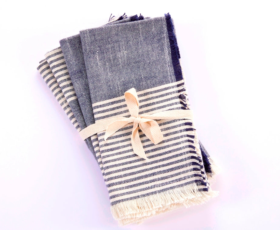 Cuisine Stripe Dinner Napkins - Set Of 4 - 100% Cotton - Navy